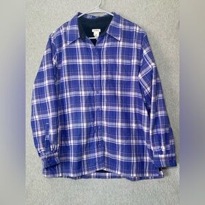 LL Bean Shirt Jacket Women Medium Purple Plaid Fleece Lined